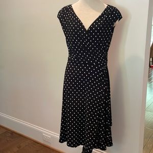 Lauren Ralph Lauren faux wrap polka dot dress.